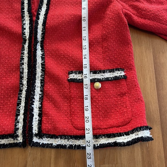 Talbots Red Tweed Jacket Size 12P Fringe Gold Buttons Red White Old Money Preppy - Picture 14 of 14